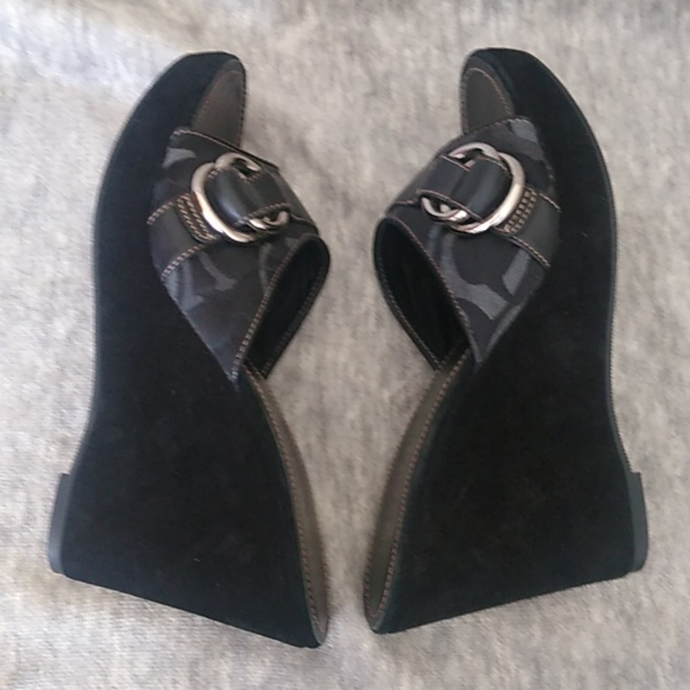 Coach Black and Silver Wedge Sandals - Picture 10 of 16